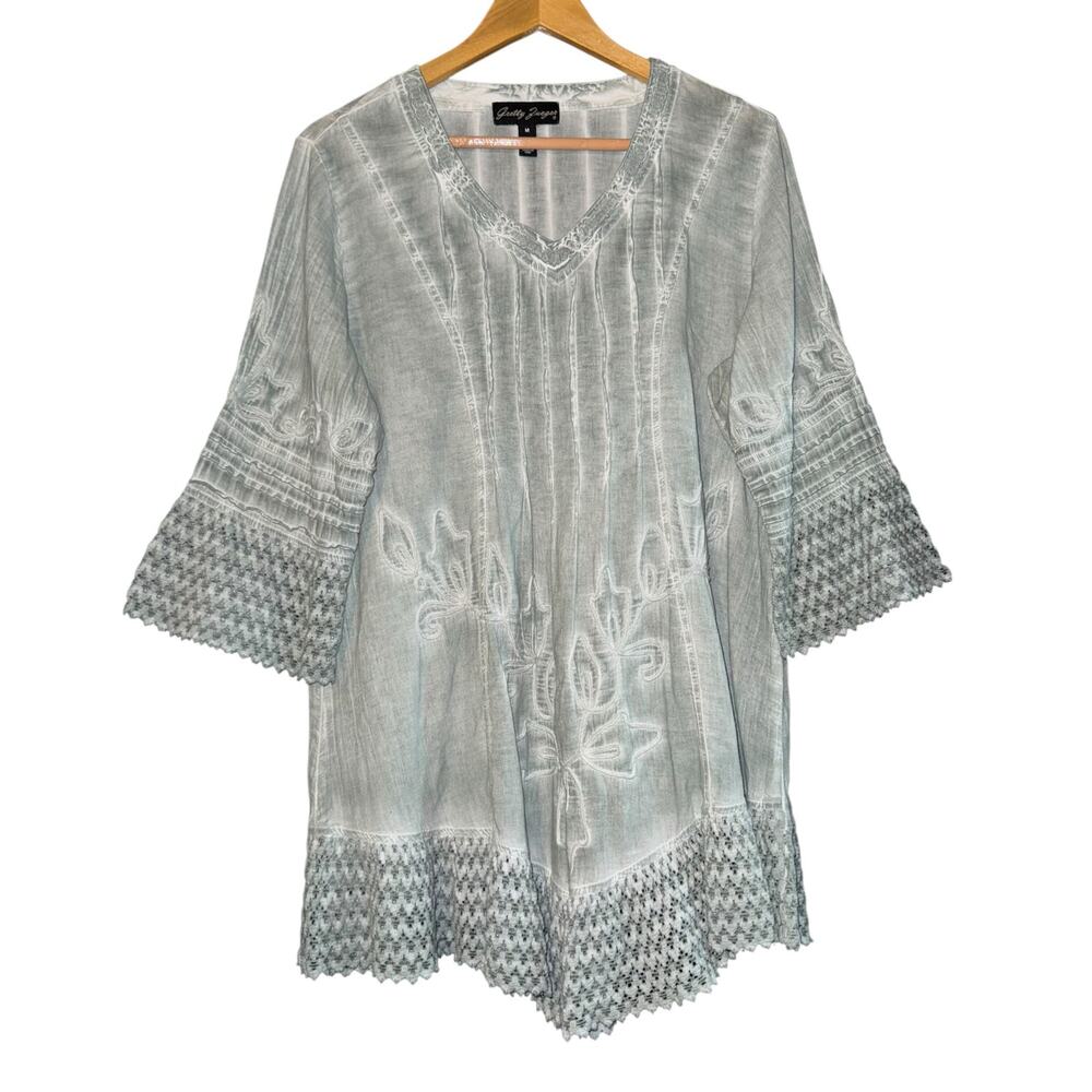 Gretty Zueger Embroidered Fairy Tunic Top Dress Women's Size‎ Medium Lace Boho